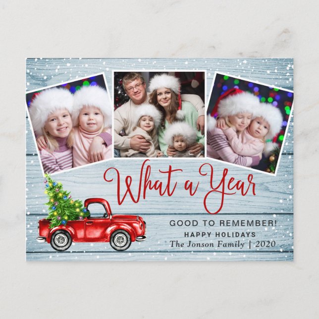 What a Year Christmas Red Farm Truck 3 Photo  Postcard (Front)