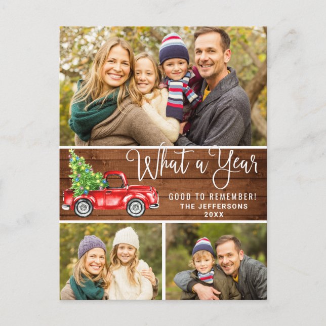 What a Year Christmas Red Farm Truck 3 Photo Postcard (Front)