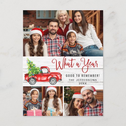 What a Year Christmas Red Farm Truck 3 Photo Postcard
