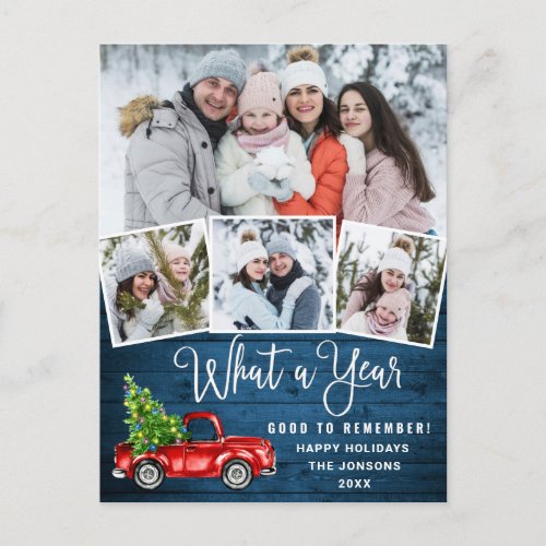 What a Year Christmas Red Farm Truck 4 Photo Postcard