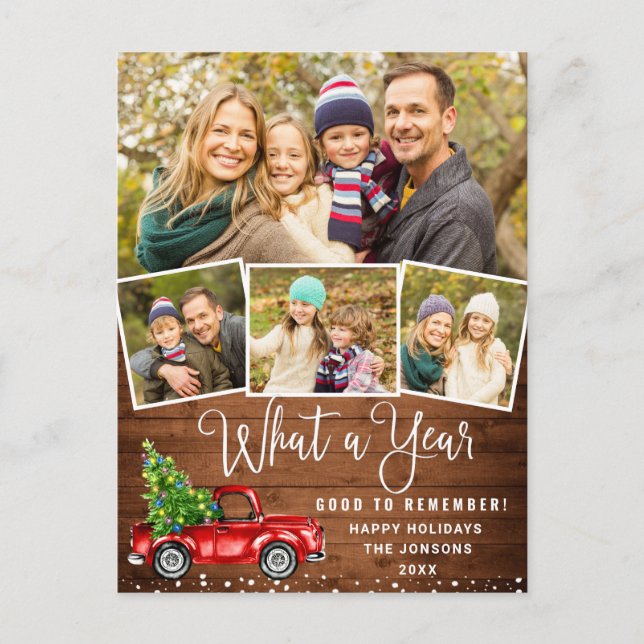 What a Year Christmas Red Farm Truck 4 Photo Postcard (Front)