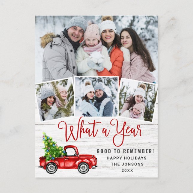 What a Year Christmas Red Farm Truck 4 Photo Postcard (Front)
