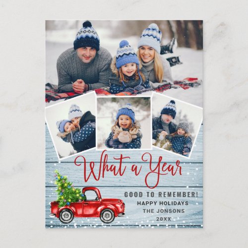 What a Year Christmas Red Farm Truck 4 Photo Postcard