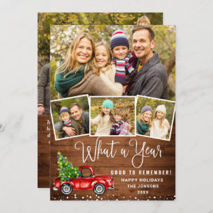 What a Year Christmas Red Farm Truck 5 Photo Holiday Card