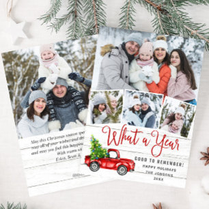 What a Year Christmas Red Farm Truck 5 Photo Holiday Card