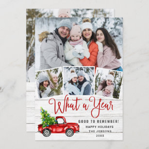 What a Year Christmas Red Farm Truck 5 Photo Holiday Card