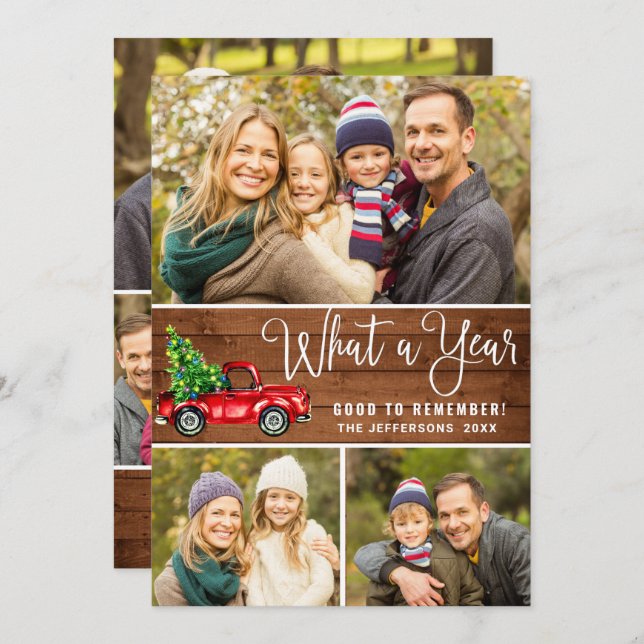 What a Year Christmas Red Farm Truck 6 Photo Boho  Holiday Card (Front/Back)