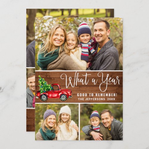 What a Year Christmas Red Farm Truck 6 Photo Boho  Holiday Card