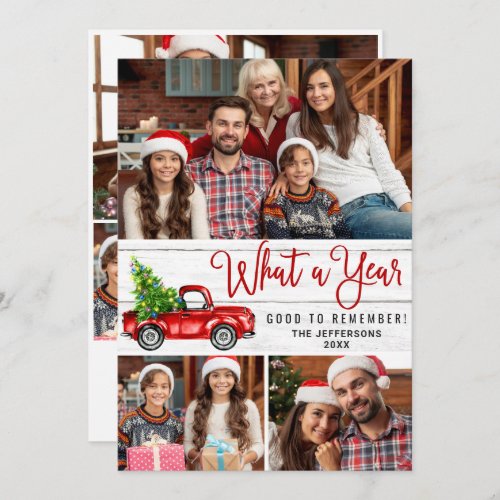 What a Year Christmas Red Farm Truck 6 Photo Holiday Card
