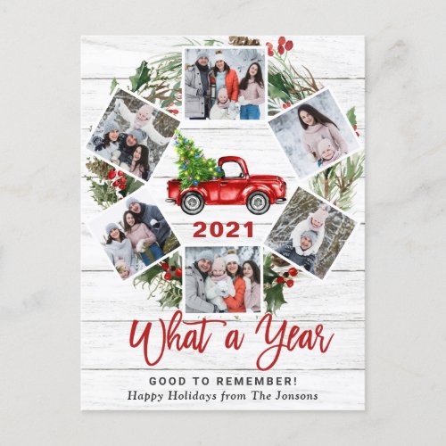 What a Year Christmas Red Farm Truck 6 Photo Holiday Postcard