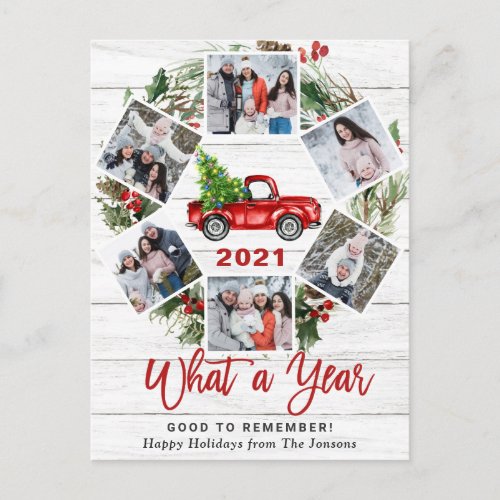 What a Year Christmas Red Farm Truck 6 Photo  Postcard