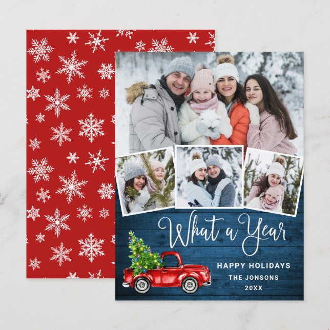 What a Year Christmas Red Farm Truck Holiday Card (Front/Back)