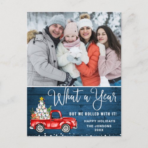 What a Year Christmas Red Farm Truck Photo Postcard