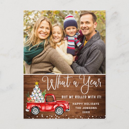 What a Year Christmas Red Farm Truck Photo Postcard