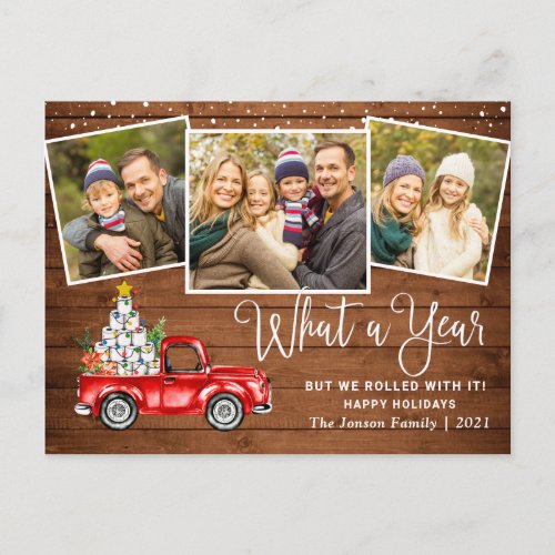 What a Year Christmas Red Farm Truck Photo Postcard