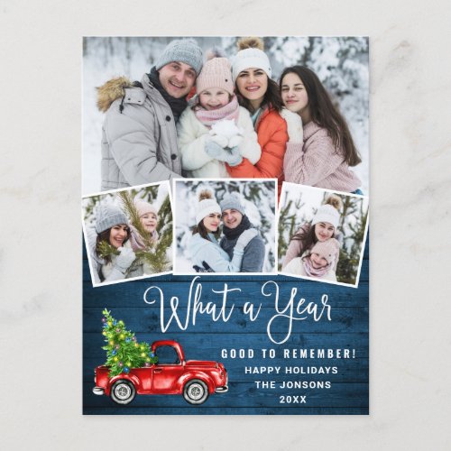 What a Year Christmas Red Truck Rustic PHOTO Holiday Postcard