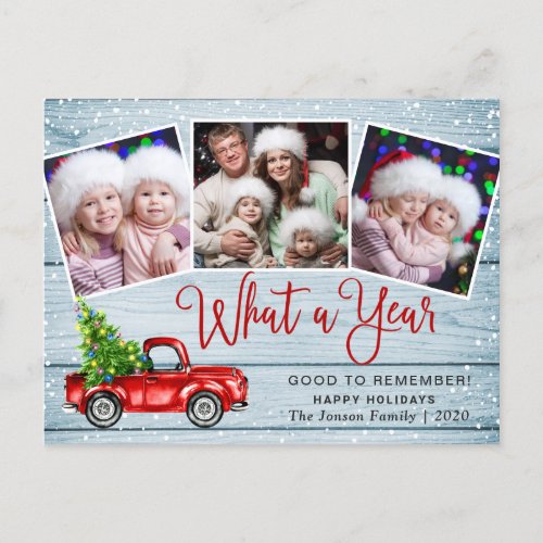 What a Year Christmas Red Truck Rustic PHOTO Holiday Postcard