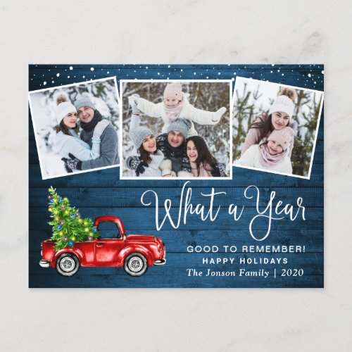 What a Year Christmas Red Truck Rustic PHOTO Holiday Postcard