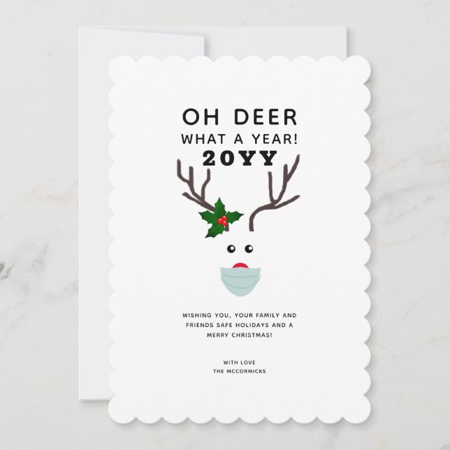 What A Year Christmas Reindeer White Minimalist Holiday Card (Front)