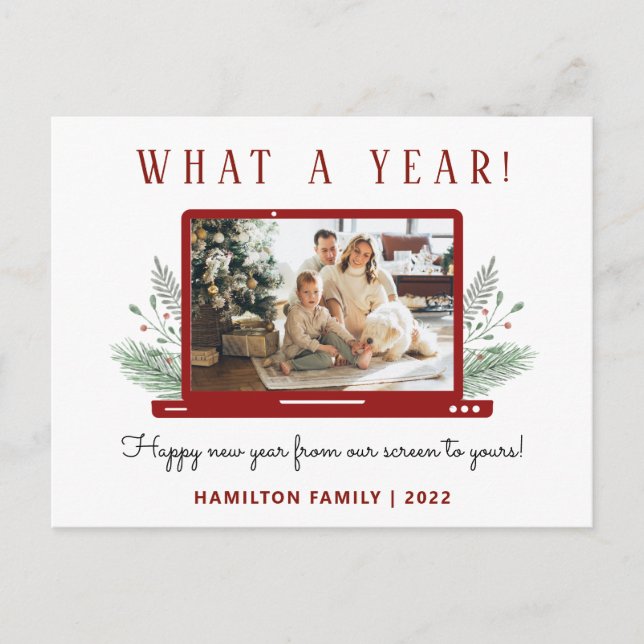 What a year Elegant Covid New Year Photo Greeting Postcard (Front)