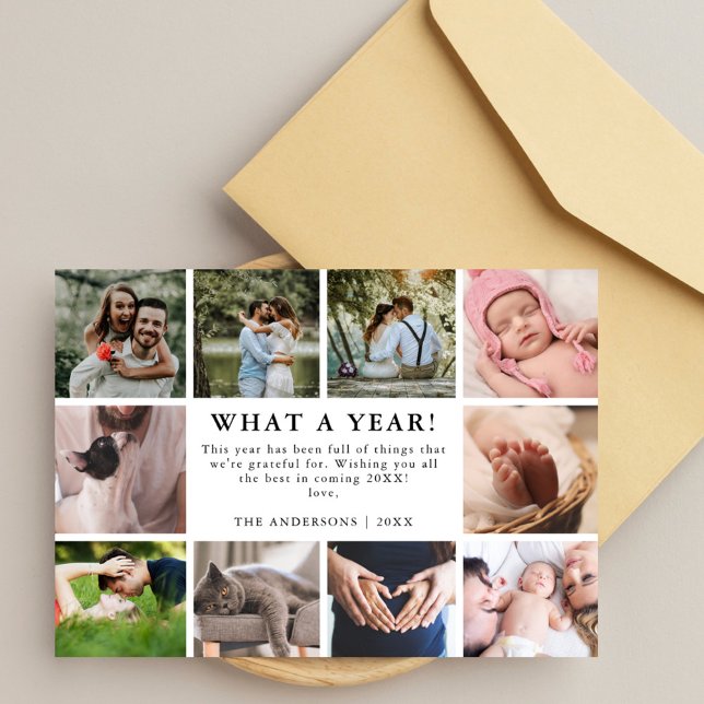 What a Year Elegant Minimalist 10 Photo Collage Holiday Card (Creator Uploaded)