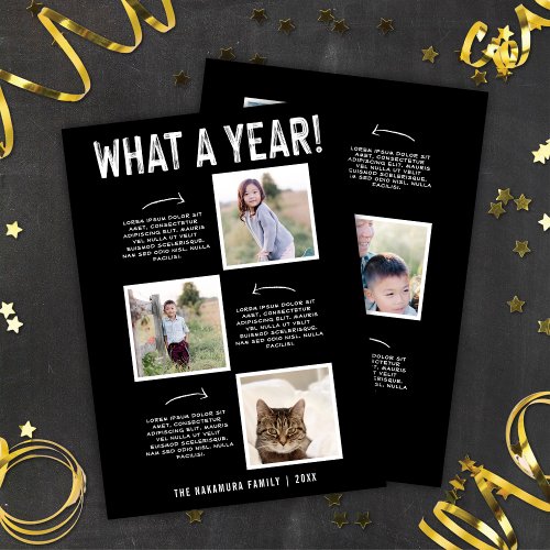 What A Year  Family Newsletter New Year Six Photo Holiday Card