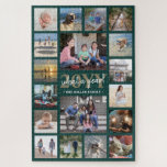 What a Year Family Photo Collage Green & Gold Xmas Jigsaw Puzzle<br><div class="desc">What a year to remember! Celebrate the simple joys of family with a unique and fun photo collage Holiday puzzle. If you prefer a background or text in colors other than green, white and gold, see instructions below. Design features elegant handwritten style script calligraphy, modern typography family name and year,...</div>