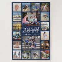 What a Year Family Photo Collage Navy Blue Holiday