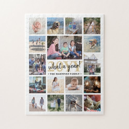 What a Year Family Photo Collage White  Gold Xmas Jigsaw Puzzle