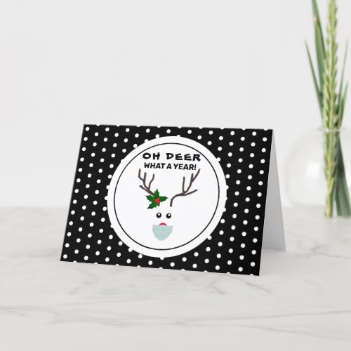 What A Year Funny Christmas Reindeer In Face Mask Holiday Card