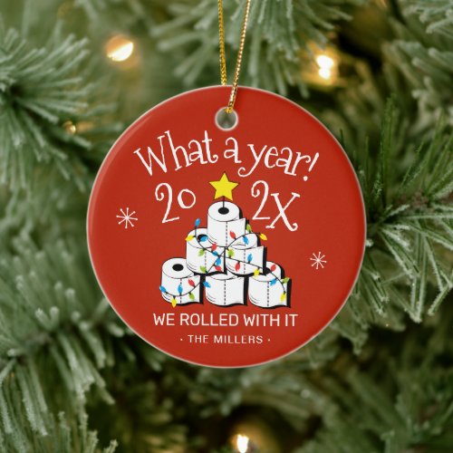 What A Year Funny Toilet Paper Christmas Tree Ceramic Ornament