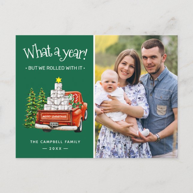 What A Year Funny Toilet Paper Christmas Tree Holiday Postcard (Front)