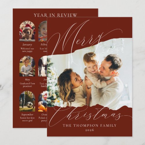 What a Year in Review 12 Photo Christmas | Red Holiday Card