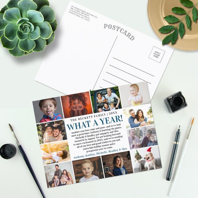 What A Year In Review 12 Photo Collage Holiday Postcard (Creator Uploaded)