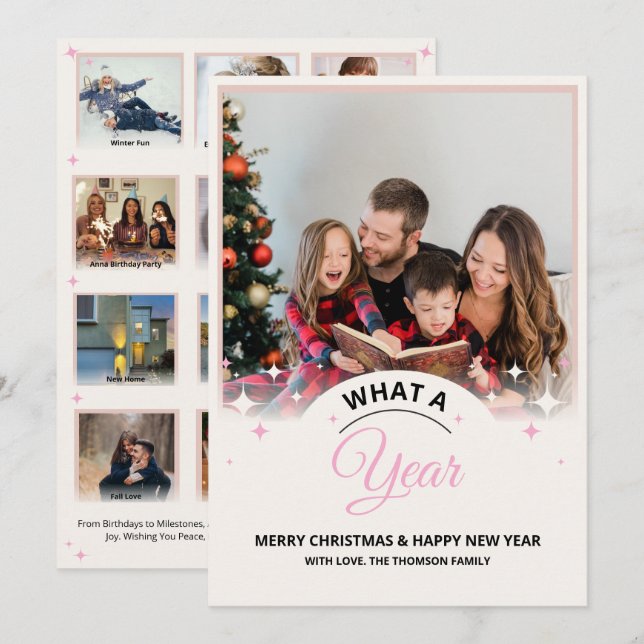 What a Year in Review Multi Photo Modern Christmas Card (Front/Back)