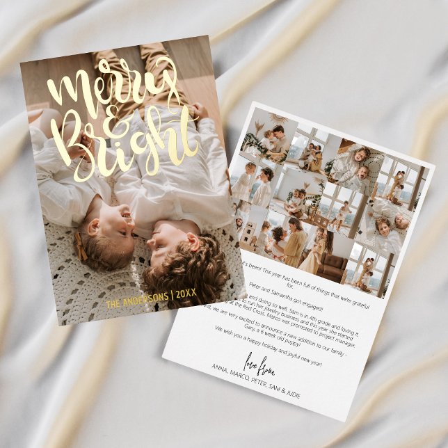 What a year Merry & Bright Multi Photo Christmas Foil Holiday Card (Merry & Briht Year in Review)
