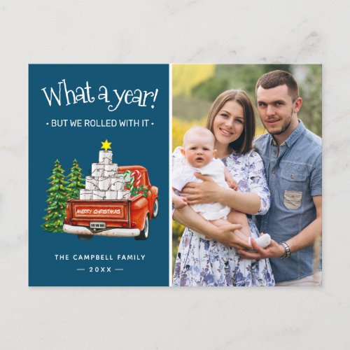 What A Year Merry Christmas Happy New Year Holiday Postcard