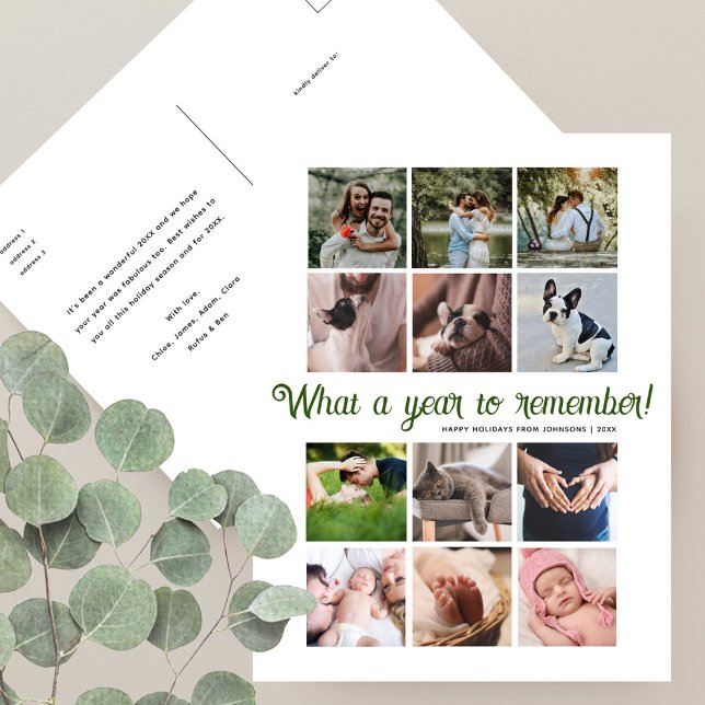 What a Year Minimalist 12 Photo Collage Christmas Holiday Postcard (Creator Uploaded)