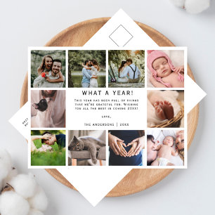 What a Year Modern 10 Photo Collage Holiday Postcard