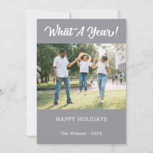 What A Year Modern 2 Photo Gray Holiday Card