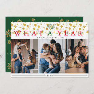 What A Year Modern 3 Photo Collage Holiday Card