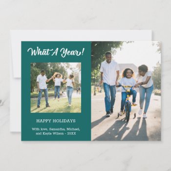What A Year Modern 3 Photo Teal Holiday Card by RocklawnArts at Zazzle