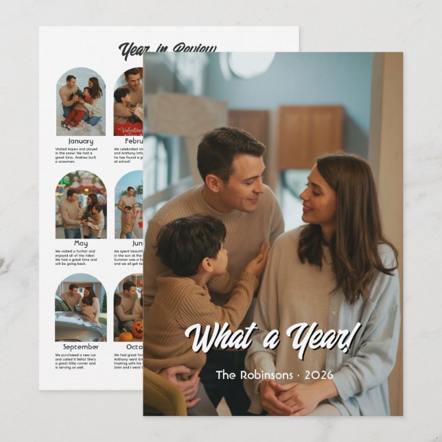  What a Year Modern Family Photo Collage Christmas Holiday Card (Front/Back)