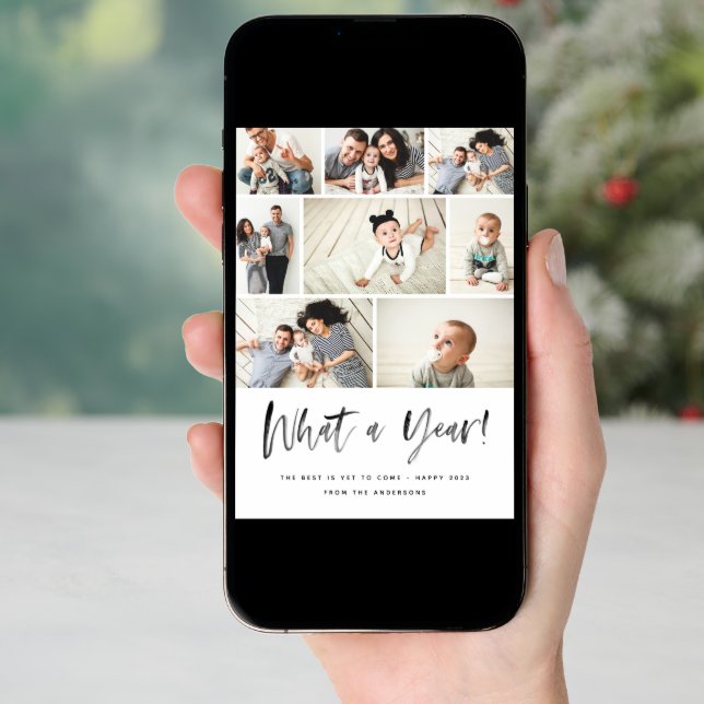 What A Year Modern Family Photo Collage Review Holiday Card (Front Digital)