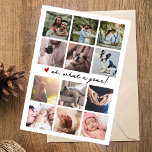 What a Year Modern Mutiple Photo Collage Holiday Card<br><div class="desc">Send your custom Christmas wishes to your family and friends while showcasing some of your favorite moments from this year! This modern minimalist Christmas holiday multi-photo collage postcard features a collage of twelve square photos. Below, in modern script lettering is written ´´oh, What a year!´ and on the side, there...</div>