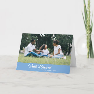 What A Year Modern Photo Light Blue Holiday Card