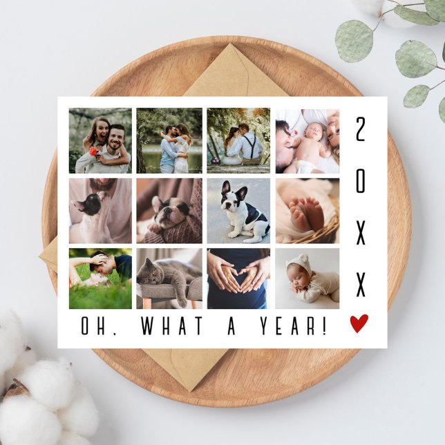 What a Year! Modern Typography 12 Photo Collage Holiday Postcard (Creator Uploaded)