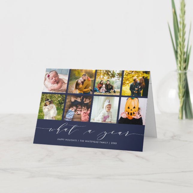 What a Year Navy Photo Collage Happy Holidays Holiday Card (Front)