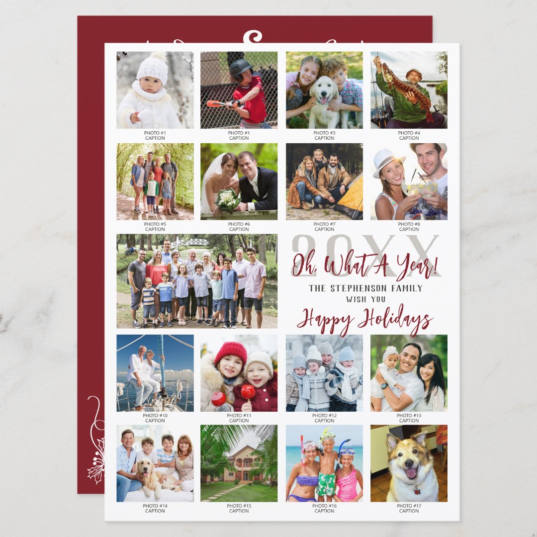 What A Year Oversized Photo Collage Captions Holiday Card | Zazzle