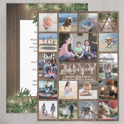 What a Year Oversized Photo Collage Wood  Lights Holiday Card